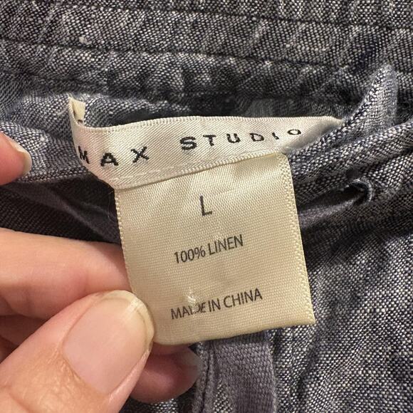 Max‎ Studio Skirt Women Large Chambray Blue 100% Linen Drawstring Pockets Casual - Picture 2 of 10